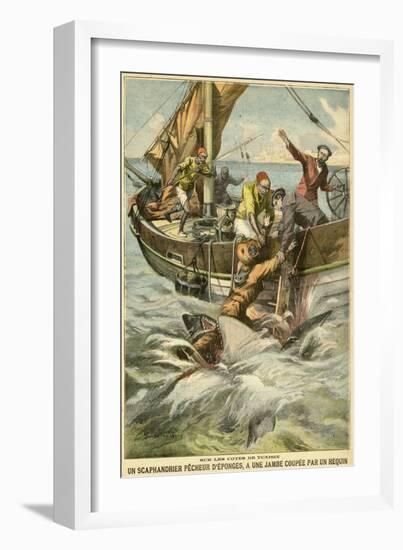 Sponge Diver Loses Leg to a Shark-Paul Dufresne-Framed Art Print