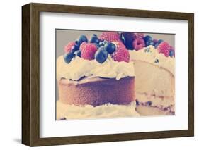 Sponge Layer Cake with Fresh Whipped Cream, Raspberry Jelly and Raspberries, Strawberries and Blueb-Milleflore Images-Framed Photographic Print