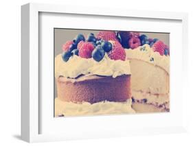 Sponge Layer Cake with Fresh Whipped Cream, Raspberry Jelly and Raspberries, Strawberries and Blueb-Milleflore Images-Framed Photographic Print