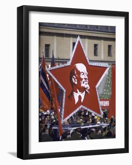 Spontaneous Demonstration After Military May Day Parade, Red Flags and Portraits of Marx and Lenin-Howard Sochurek-Framed Photographic Print