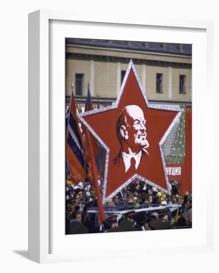 Spontaneous Demonstration After Military May Day Parade, Red Flags and Portraits of Marx and Lenin-Howard Sochurek-Framed Photographic Print