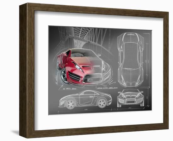 Sports Car Blueprints for Concept Car-Misha-Framed Art Print