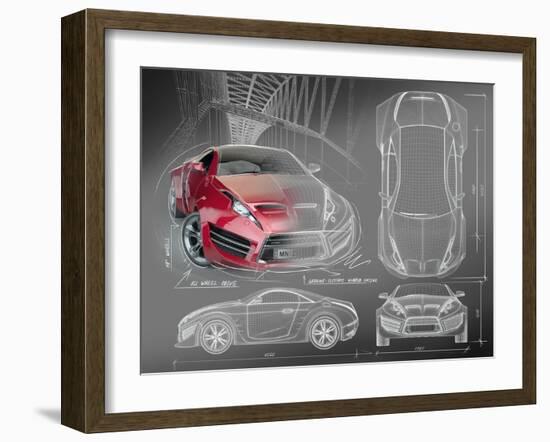 Sports Car Blueprints for Concept Car-Misha-Framed Art Print