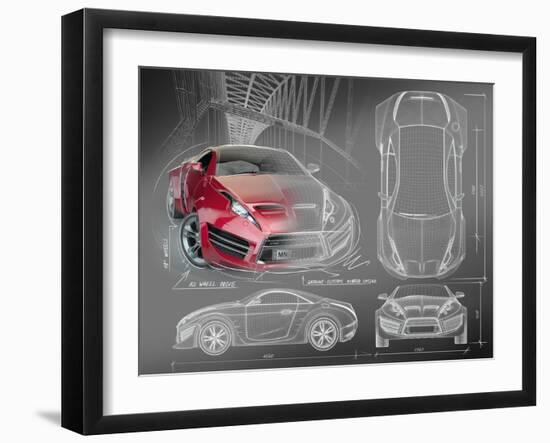 Sports Car Blueprints for Concept Car-Misha-Framed Art Print