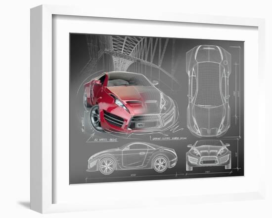 Sports Car Blueprints for Concept Car-Misha-Framed Art Print