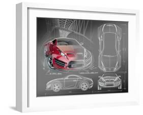 Sports Car Blueprints for Concept Car-Misha-Framed Art Print