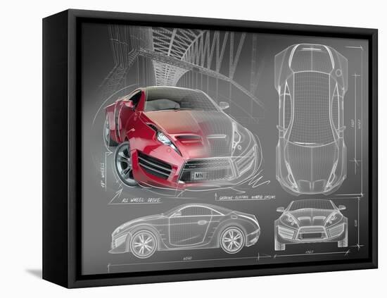 Sports Car Blueprints for Concept Car-Misha-Framed Stretched Canvas