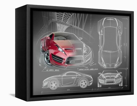 Sports Car Blueprints for Concept Car-Misha-Framed Stretched Canvas