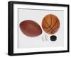 Sports Equipmet: Football, Baseball, Basketball,Hockey Puck-null-Framed Photographic Print