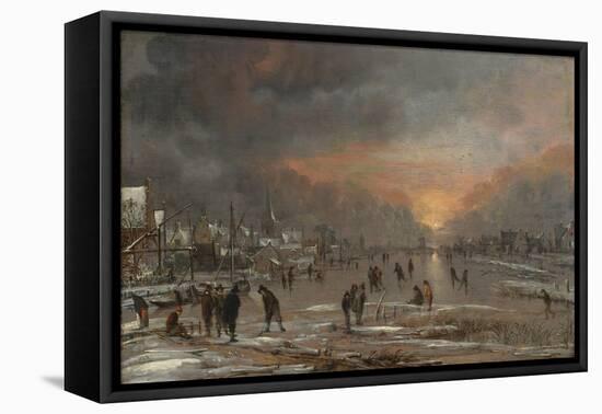 Sports on a Frozen River, c.1660-Aert van der Neer-Framed Stretched Canvas