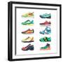 Sports Shoes Vector Set. Fashion Sportwear, Everyday Sneaker, Footwear Clothing Illustration-MSSA-Framed Art Print