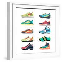 Sports Shoes Vector Set. Fashion Sportwear, Everyday Sneaker, Footwear Clothing Illustration-MSSA-Framed Art Print