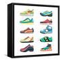 Sports Shoes Vector Set. Fashion Sportwear, Everyday Sneaker, Footwear Clothing Illustration-MSSA-Framed Stretched Canvas