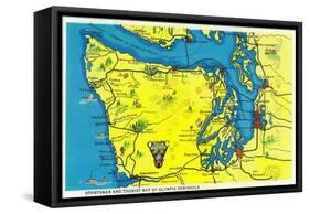 Sportsman and Tourist Map, Olympic Peninsula - Olympic National Park-Lantern Press-Framed Stretched Canvas