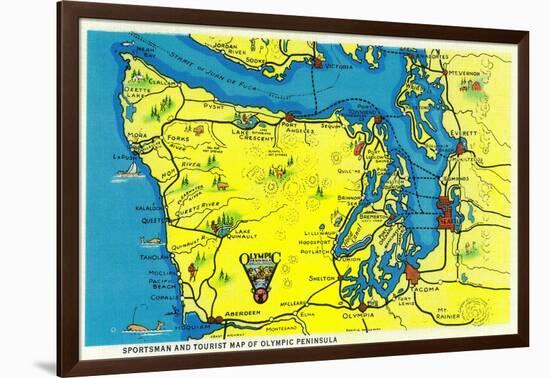 Sportsman and Tourist Map, Olympic Peninsula - Olympic National Park-Lantern Press-Framed Art Print