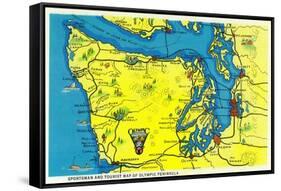 Sportsman and Tourist Map, Olympic Peninsula - Olympic National Park-Lantern Press-Framed Stretched Canvas
