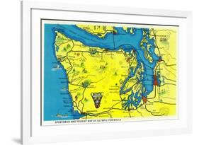 Sportsman and Tourist Map, Olympic Peninsula - Olympic National Park-Lantern Press-Framed Premium Giclee Print