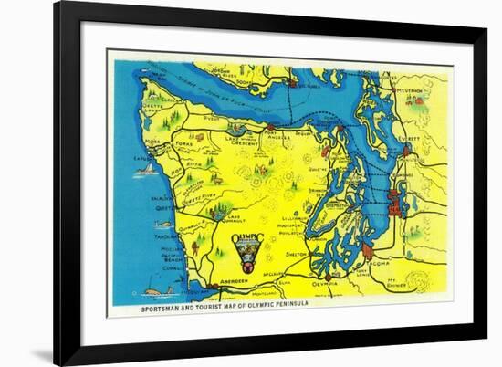 Sportsman and Tourist Map, Olympic Peninsula - Olympic National Park-Lantern Press-Framed Premium Giclee Print