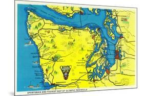 Sportsman and Tourist Map, Olympic Peninsula - Olympic National Park-Lantern Press-Mounted Premium Giclee Print