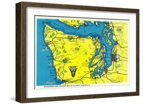 Sportsman and Tourist Map, Olympic Peninsula - Olympic National Park-Lantern Press-Framed Art Print
