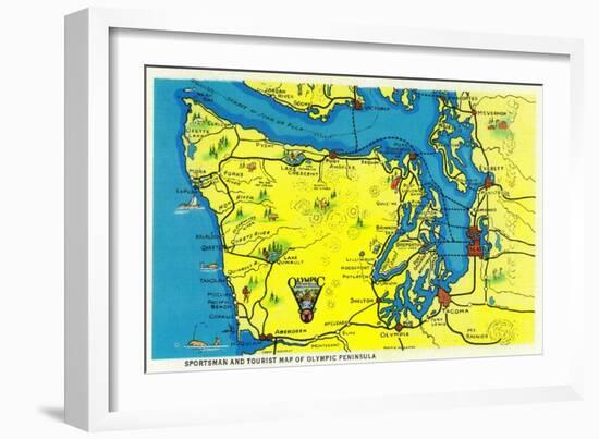 Sportsman and Tourist Map, Olympic Peninsula - Olympic National Park-Lantern Press-Framed Art Print