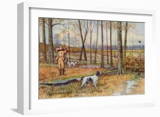 Sportsman with His English Setters Hunting Woodcock, Circa 1900-null-Framed Giclee Print