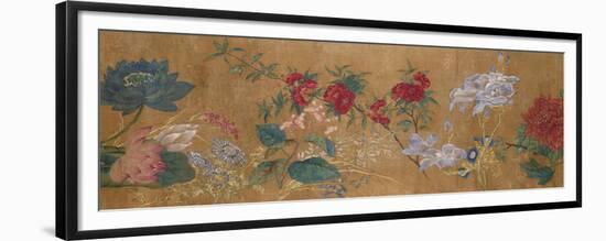 Sprays of Blossoming Prunus, Chrysanthemums, Peonies, Hydrangea, Lotus, Further Flowers and Foliage-Jiang Tingzi (After)-Framed Premium Giclee Print