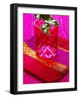 Sprig of Holly in Festive Red Glass on Cushion-Joff Lee-Framed Photographic Print