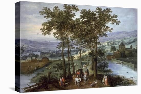 Spring, a Landscape with Elegant Company on a Tree-Lined Road-Joos de Momper and Jan Brueghel-Stretched Canvas