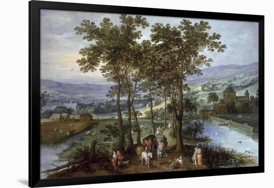 Spring, a Landscape with Elegant Company on a Tree-Lined Road-Joos de Momper and Jan Brueghel-Framed Giclee Print