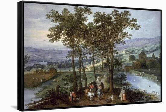 Spring, a Landscape with Elegant Company on a Tree-Lined Road-Joos de Momper and Jan Brueghel-Framed Stretched Canvas