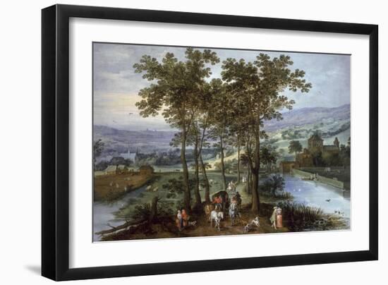 Spring, a Landscape with Elegant Company on a Tree-Lined Road-Joos de Momper and Jan Brueghel-Framed Premium Giclee Print
