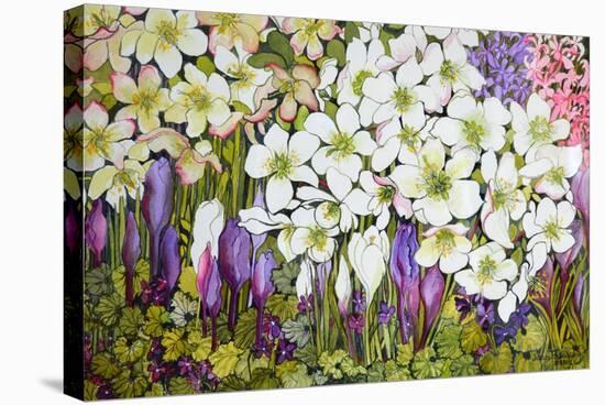 Spring Border: Hellebores, Crocus and Violets-Joan Thewsey-Stretched Canvas