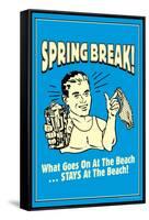 Spring Break Goes On At Beach Stays At Beach Funny Retro Poster-Retrospoofs-Framed Stretched Canvas