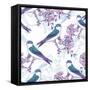 Spring Cherry Pattern with Birds-Varvara Kurakina-Framed Stretched Canvas