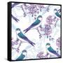 Spring Cherry Pattern with Birds-Varvara Kurakina-Framed Stretched Canvas