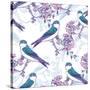 Spring Cherry Pattern with Birds-Varvara Kurakina-Stretched Canvas