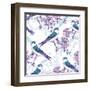 Spring Cherry Pattern with Birds-Varvara Kurakina-Framed Art Print