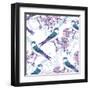 Spring Cherry Pattern with Birds-Varvara Kurakina-Framed Art Print