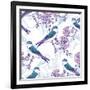 Spring Cherry Pattern with Birds-Varvara Kurakina-Framed Art Print