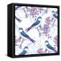 Spring Cherry Pattern with Birds-Varvara Kurakina-Framed Stretched Canvas