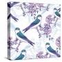 Spring Cherry Pattern with Birds-Varvara Kurakina-Stretched Canvas