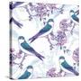 Spring Cherry Pattern with Birds-Varvara Kurakina-Stretched Canvas