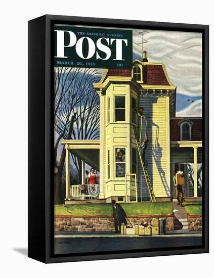 "Spring Cleaning," Saturday Evening Post Cover, March 26, 1949-John Falter-Framed Stretched Canvas