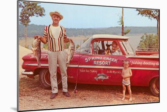 Spring Creek Resort in Ozarks, Man with Fish-null-Mounted Art Print