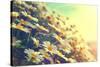 Spring Daisy Flowers Border. Beautiful Nature Scene with Blooming Chamomiles in Sun Flare. Sunny Da-Subbotina Anna-Stretched Canvas