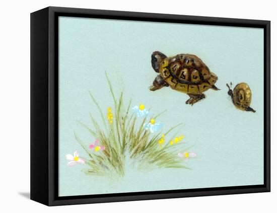 Spring Fling - Trutle and Snail-Peggy Harris-Framed Stretched Canvas