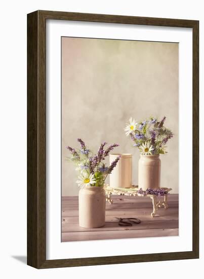 Spring Flower Arrangement in Vintage Ceramic Pots-Amd Images-Framed Photographic Print