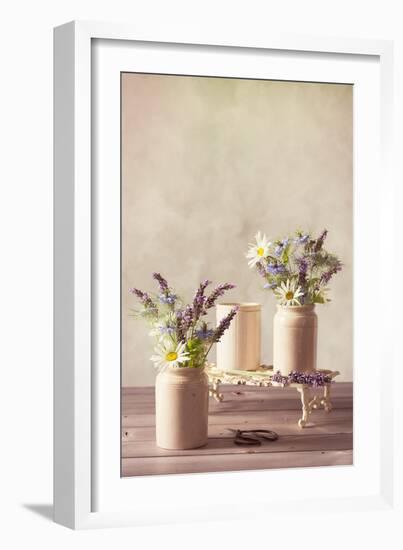 Spring Flower Arrangement in Vintage Ceramic Pots-Amd Images-Framed Photographic Print