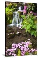 Spring Flowers Add Beauty to Waterfall at Crystal Springs Garden, Portland Oregon. Pacific Northwes-Craig Tuttle-Stretched Canvas